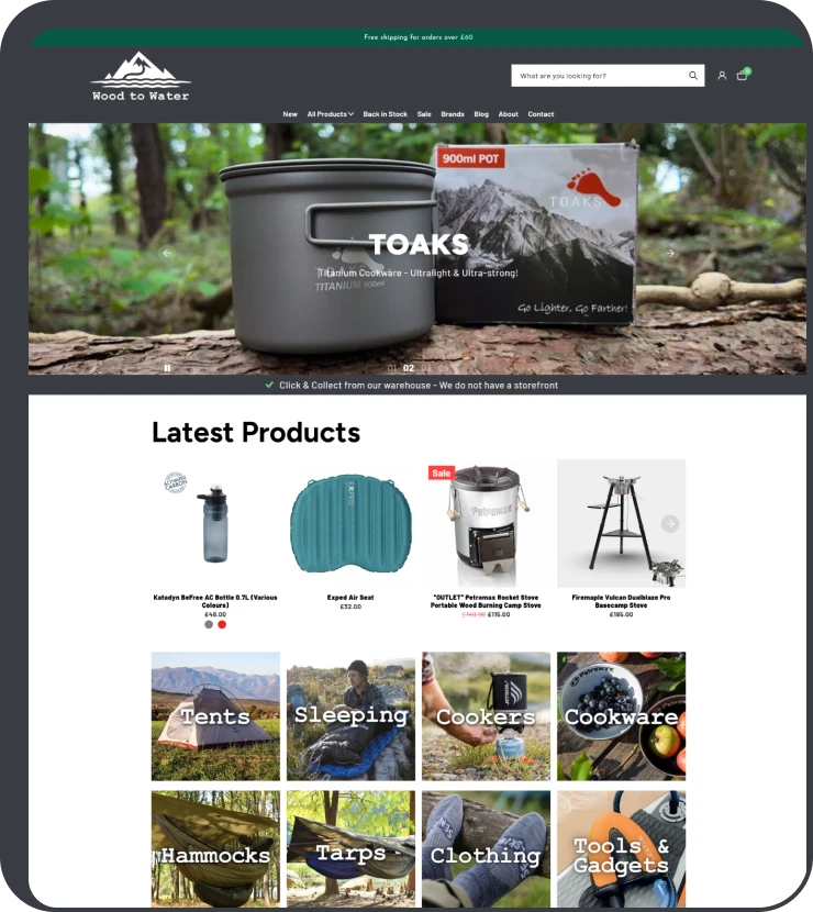 Woodtowater WooCommerce eCommerce website