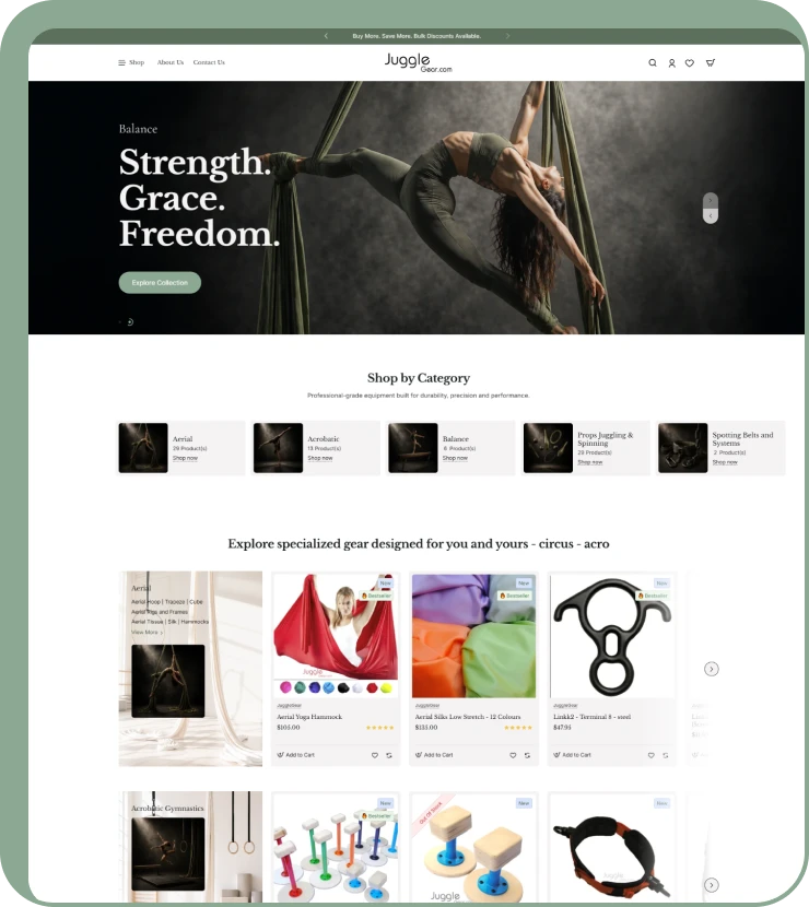 Jugglegear OpenCart eCommerce website